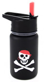 Eco Vessel Scout Kids Stainless Steel Water Bottle with Flip Straw, 13 oz, Black With Pirate