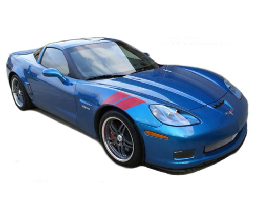 VETTE DOUBLE BAR : 2005-2013 Chevy Corvette Hash Hood Stripes - Chevy Corvette Hash Style Hood and Fender Vinyl Graphics! A factory OEM upgrade look at a discount price! Pre-Cut Pieces Ready to Install!