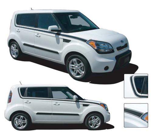 SOUL MATE : Vinyl Graphics Kit Engineered to fit the 2010 2011 2012 2013 Kia Soul - Vinyl Graphics Kit, specially engineered to fit the 2010 - 2013 KIA Soul! Fantastic body line application that will set your Kia Soul apart!