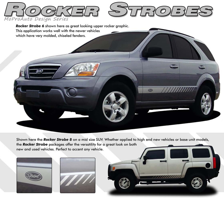 ROCKER STROBES Universal Style Vinyl Rocker Panel Graphics Kit