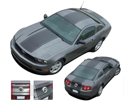 Mustang PONY CENTER - "OEM" Style 2010-2012 Ford Mustang Wide Center Racing Stripe Vinyl Graphics Kit - "OEM" Style Wide Center Vinyl Graphics Kits for the 2010-2012 Ford Mustang! Give a modern muscle car look to your new Mustang that will set your ride apart! Pre-cut pieces ready to install. A fantastic addition to your vehicle, using only Premium Cast 3M and Avery Vinyl! Check out what is included with this kit . . .