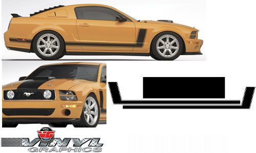 Ford Mustang : Solid Hood Accent Stripes Vinyl Graphic Decals fits 2005-2009