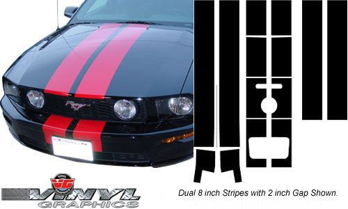 Ford Mustang : Dual Rally Vinyl Decal Stripes fits 2005-2009