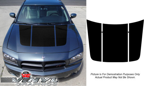 Dodge Charger : 3 Piece Hood Graphic Decal Stripe Kit fits 2006-2010