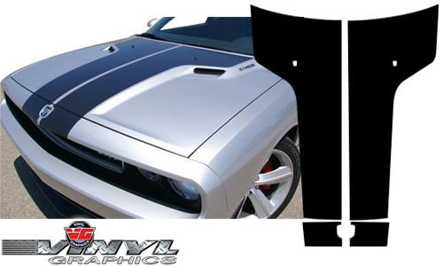 Dodge Challenger : Black Carbon Fiber Split T Hood Graphic fits 2008-2013 Models