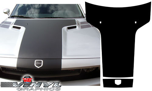 Dodge Challenger : Black Carbon Fiber Solid T Hood Graphic fits 2008-2013 Models