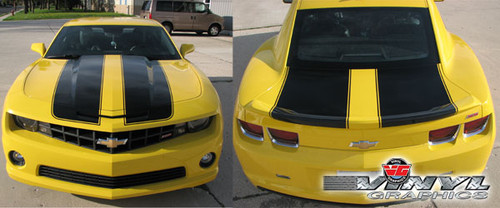Chevy Camaro : Extended Length Bumblebee Style Rally Stripes with Factory Spoiler fits 2010-2013 (SVS301C) (M-SVS301C)