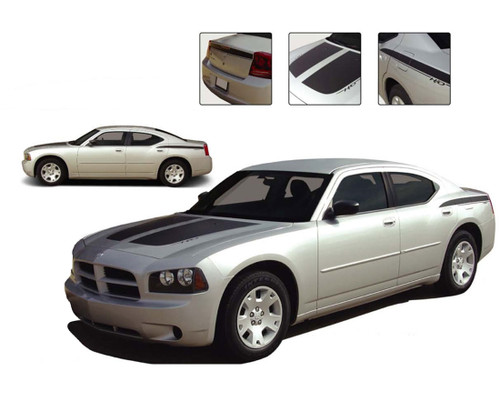 CHARGIN 1 : Vinyl Graphics Kit for 2006 - 2010 Dodge Charger - Factory OEM Style Dodge Charger 2006 - 2010 Vinyl Graphics, Stripes and Decal Kit! Hood, Panel and Deck Lid Graphics. Pre-cut pieces ready to install, using only Premium Cast 3M, Avery, or Ritrama Vinyl!