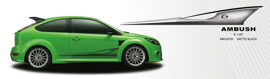 Ambush Automotive Vinyl Graphics And Decals Kit Shown On Two