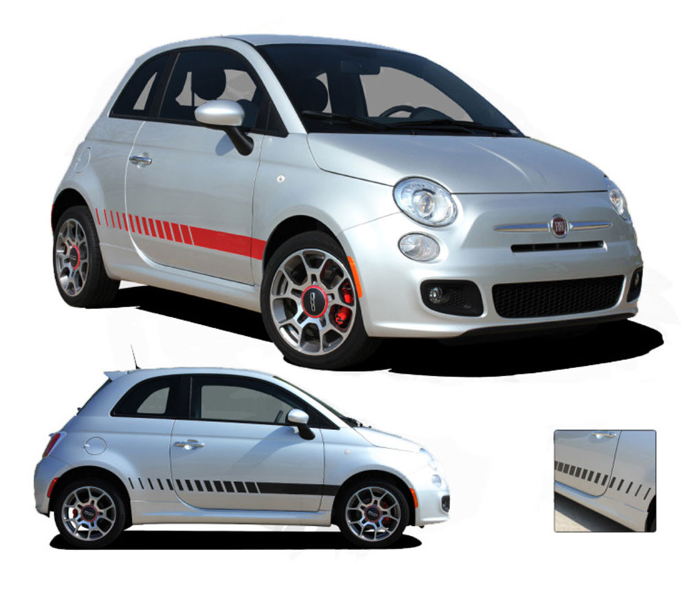 2011 and up Fiat 500 Custom Vinyl Decal Graphics Checkered Flag Side Stripes 