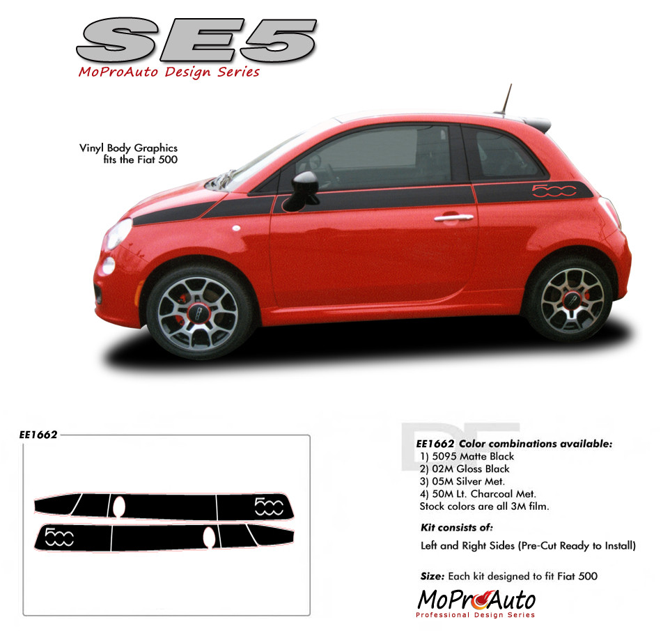 2011-2019 SE 5 : Fiat 500 Abarth Stripes Decals Vinyl Graphics Kit -  MoProAuto | Professional Vinyl Graphics and Striping