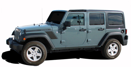 Jeep Wrangler RUNDOWN Vinyl Graphics Kit! Engineered specifically for the new Jeep Wrangler, this kit will give you a factory OEM upgrade look at a discount price! Pre-trimmed sections ready to install! Fits Jeep Wrangler Hoods . . .