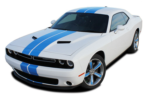 Challenger RALLY 2 : Factory OEM Style Vinyl Graphic Racing Stripes for 2015, 2016, 2017, 2018, 2019, 2020, 2021, 2022, 2023 Dodge Challenger! Complete Factory "OEM Style" 10" Wide Solid Racing Hood Stripes, Graphics, and Decal Set for the New Dodge Challenger! Ready to install . . . A fantastic customization with graphics that fit, using only Premium Cast 3M, Avery, or Ritrama Vinyl!