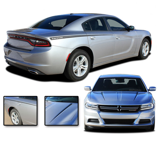 2015, 2016, 2017, 2018, 2019, 2020, 2021, 2022, 2023 RIVE : Hood Spikes and Rear Quarter Panel Sides Vinyl Graphic, Decals, and Stripe Kit for Dodge Charger (PDS3315)