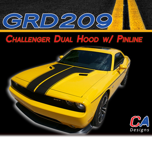 2011-2014 Dodge Challenger Dual Hood w/ Pin Outline Vinyl Stripe Kit (M-GRD209)