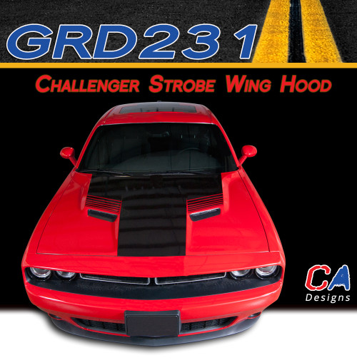 2015-2023 Dodge Challenger Strobe Wing Center Hood Vinyl Stripe Kit (M-GRD231)