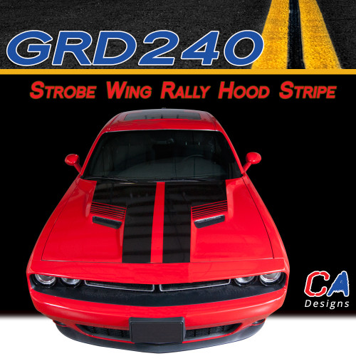 2015-2023 Dodge Challenger Strobe Wing Rally Hood Vinyl Stripe Kit (M-GRD240)