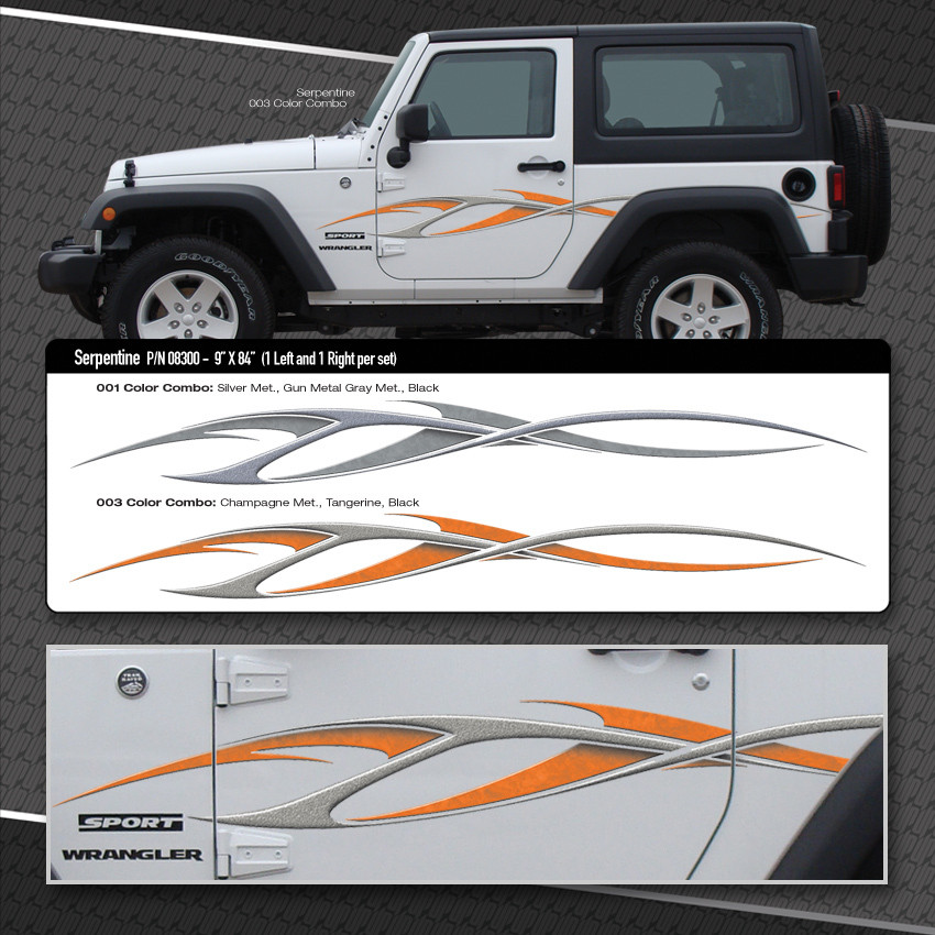SERPENTINE Automotive Vinyl Graphics Shown on Jeep Wranger MoProAuto Professional Vinyl