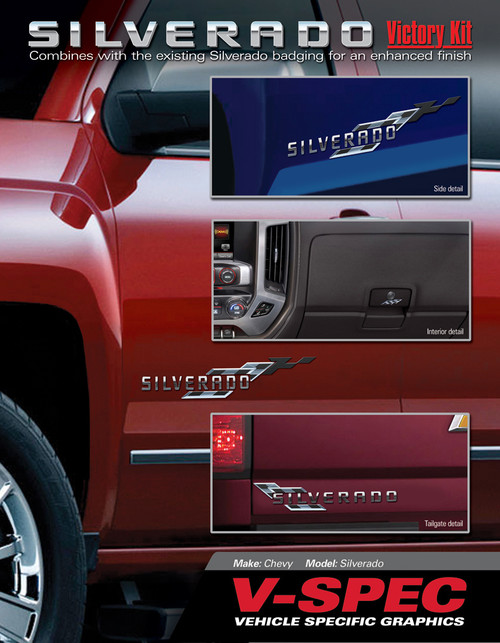 CHEVY SILVERADO VICTORY KIT : Chrome Vehicle Emblem Badging and Vinyl Accent Kit for 2014-2015 Chevy Silverado (M-VS110)
