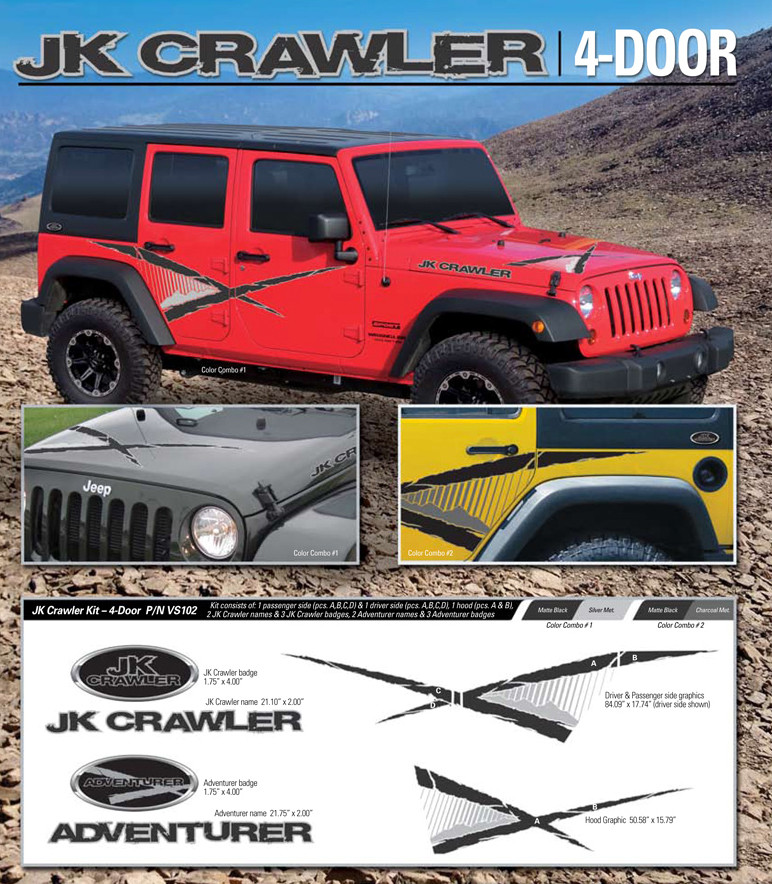 JK CRAWLER (4 DOOR) KIT : Automotive Vinyl Graphics Shown on 2007-2015 Jeep  Wrangler (DISCONTINUED) - MoProAuto | Professional Vinyl Graphics and  Striping