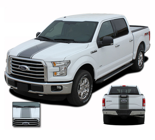 F-150 CENTER STRIPE : Ford F-150 Racing Stripes Vinyl Graphics and Decals Kit for 2015, 2016, 2017, 2018, 2019, 2020 Models (M-PDS3523)