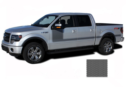 FORCE ONE Screen Print : Ford F-150 Hockey Stripe "Appearance" Style Vinyl Graphics and Decals Kit for 2009-2014 and 2015, 2016, 2017, 2018, 2019, 2020 Models (M-PDS3515)