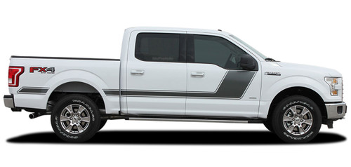 FORCE TWO Solid Color : Ford F-150 Hockey Stripe "Appearance Package Style" Vinyl Graphics Decals Kit for 2009-2014 and 2015, 2016, 2017, 2018, 2019, 2020 Models (M-PDS3518)