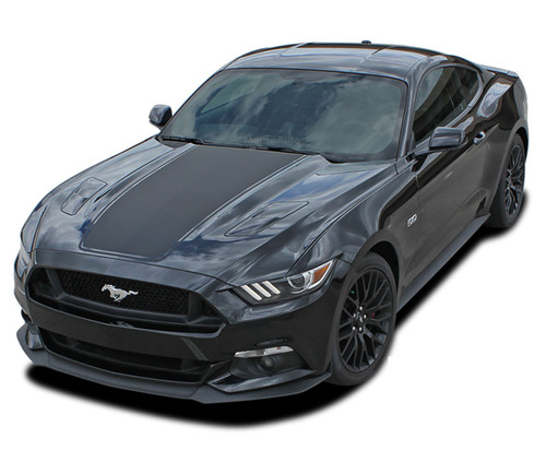 MEGA HOOD : 2015 2016 2017 Ford Mustang Wide Center Hood Racing and Rally Stripes Vinyl Graphics Kit (PDS3598)