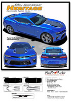 2016 2017 Camaro HERITAGE - Chevy Camaro 50th Anniversary Indy 500 Style Hood Vinyl Graphic Racing Stripes Rally Decals Kit (fits SS, RS, V6 MODELS) (M-PDS-4200) - Details