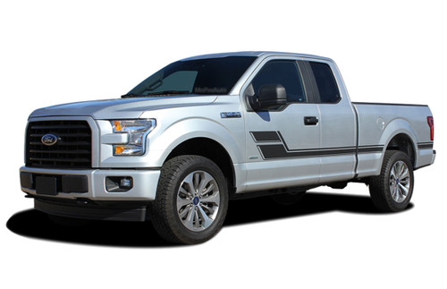 ELIMINATOR : Ford F-150 Side Door Hockey Style Rally Stripes Vinyl Graphics and Decals Kit for 2015, 2016, 2017, 2018, 2019, 2020 Models (M-PDS-4777)