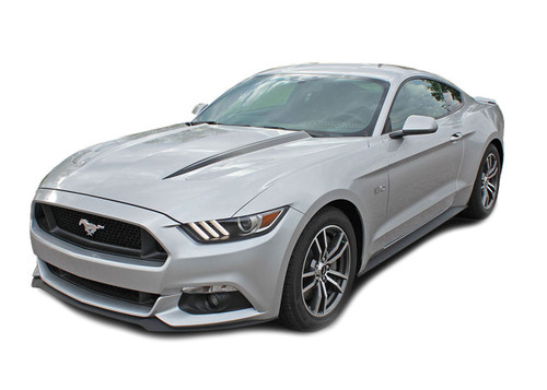 2015 2016 2017 FADE SPIKES : Ford Mustang Faded Hood Spear Stripes Vinyl Graphic Ebony Silver Decals (M-PDS4744-45)
