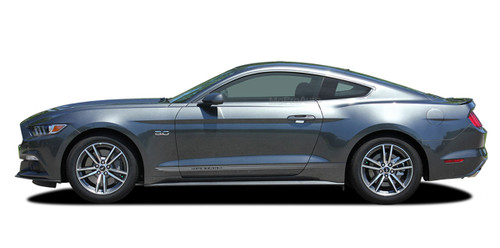 2015 2016 2017 2018 2019 2020 2021 2022 FADE TRI-ROCKERS : Ford Mustang Faded Lower Rocker Panel Triline Stripes Vinyl Graphic Ebony Silver Decals (M-PDS-5014)