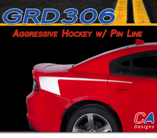 2015-2018 Dodge Charger Stripes Decals Aggressive Hockey with Pin Line Stripe Quarter Panel Accent Vinyl Graphic Kit (M-GRD306)