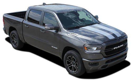 RAM RALLY - 2019, 2020, 2021, 2022, 2023 Dodge Ram Racing Stripes Hood Decals Tailgate Vinyl Graphics Kit ( M-PDS-5644)