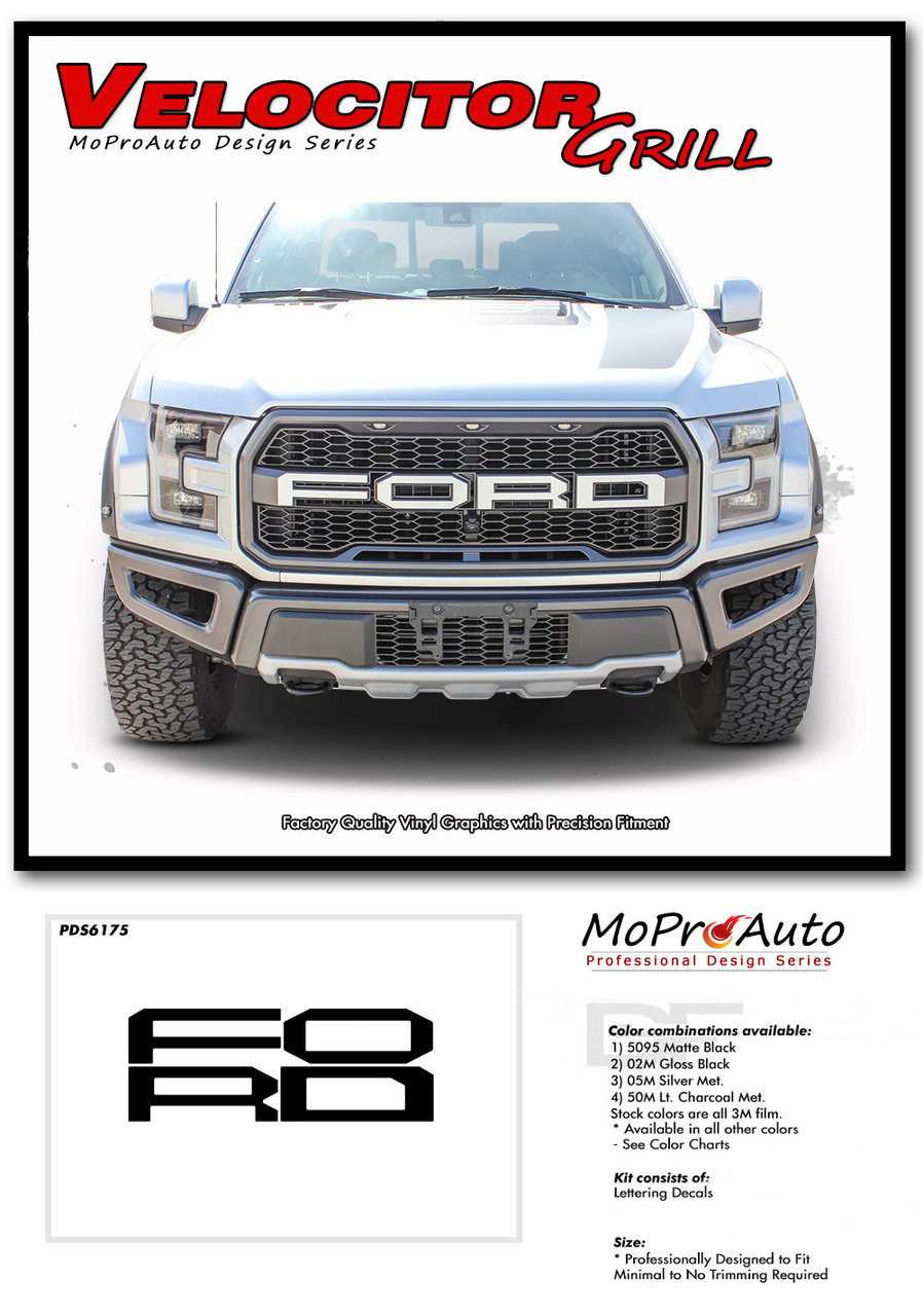 2018 2019 2020 Ford  Raptor VELOCITOR GRILL TEXT Vinyl Graphics and Decals Kit - MoProAuto Pro Design Series
