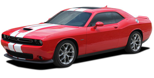 Dodge Challenger Hellcat SRT Racing Stripes AIRSHOT RALLY : Vinyl Graphics Bumper to Bumper Decals fits 2015, 2016, 2017, 2018, 2019, 2020, 2021, 2022 (M-PDS-6316)