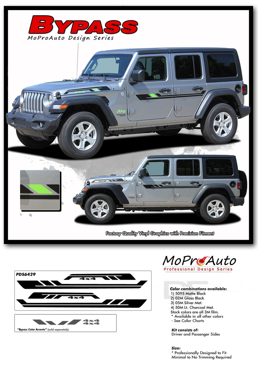 Bypass Jeep Wrangler Jl Side Door Vinyl Graphics And Hood Decal Stripe Kit For 07 17 18 19 21 Models Moproauto Professional Vinyl Graphics And Striping