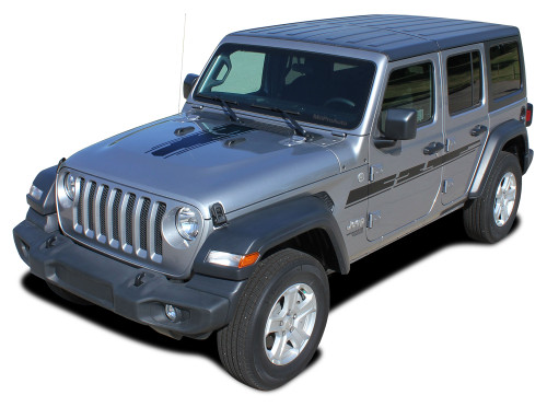 MOJAVE - Jeep Wrangler JL Side Door Vinyl Graphics and Center Hood Decal Stripe Kit for 2007-2026 Models (M-PDS-6423)