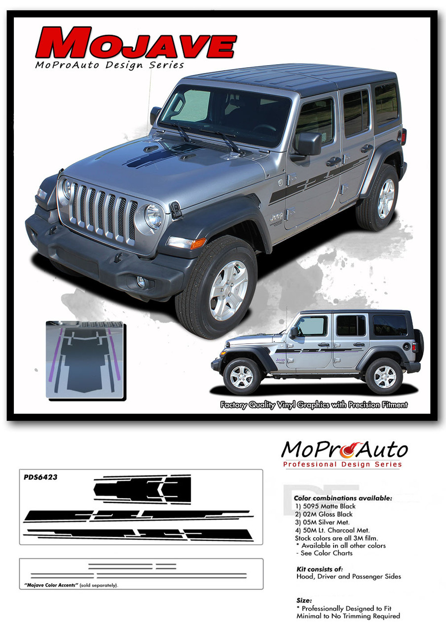 2018 2019 2020 2021 2022 2023 Jeep Wrangler Decals - MoProAuto Pro Design Series Vinyl Graphics and Stripes Kit