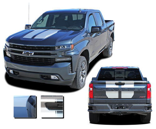 BOW RALLY : Chevy Silverado Racing Stripes Hood Decal Vinyl Graphic Kit fits 2019 2020 2021 2022 2023 (M-PDS-6881)