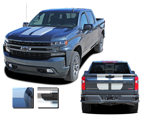 BOW RALLY - Chevy Silverado Racing Stripes Hood Decal Vinyl Graphic Kit fits 2019 2020 (M-PDS-6881)