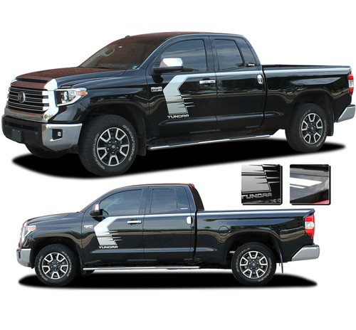 TEMPEST: Toyota Tundra Side Body Vinyl Graphics Door to Bed Upper Accent Decal Stripes Kit for 2015-2021 Models (M-PDS-7206)