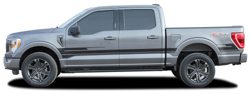F-150 SWAY XL : 2021 2022 2023 Ford F-150 Side Body Decals Mid Panel Stripes Vinyl Graphics Kit (M-PDS-7475)