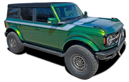 BRONCO CINCH (FULL SIZE) : Ford Bronco Side Body Door to Hood Decals Stripes Vinyl Graphics Kit for 2021 2022 (M-PDS-8243)