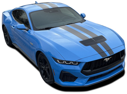 PREMIUM GT RALLY - SOLID : 2024 Ford Mustang GT Racing Stripes Rally Hood Decals Vinyl Graphics Kit (M-PDS-9312)