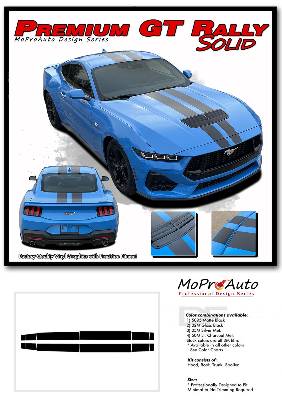 2024 2025 PREMIUM GT RALLY SOLID COLOR OEM Style Racing Stripes for Ford Mustang GT - MoProAuto Pro Design Series Vinyl Graphics, Stripes and Decals Kit