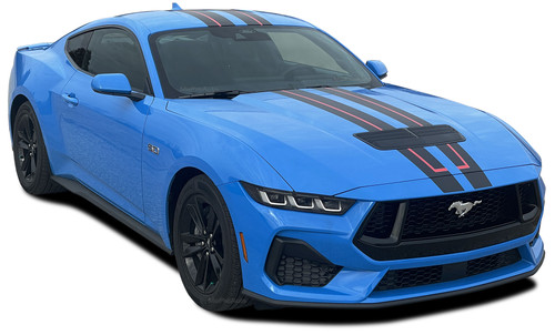 PREMIUM GT RALLY - REDLINE - 2024-2026 Ford Mustang GT Racing Stripes Rally Hood Decals Vinyl Graphics Kit (M-PDS-9309)