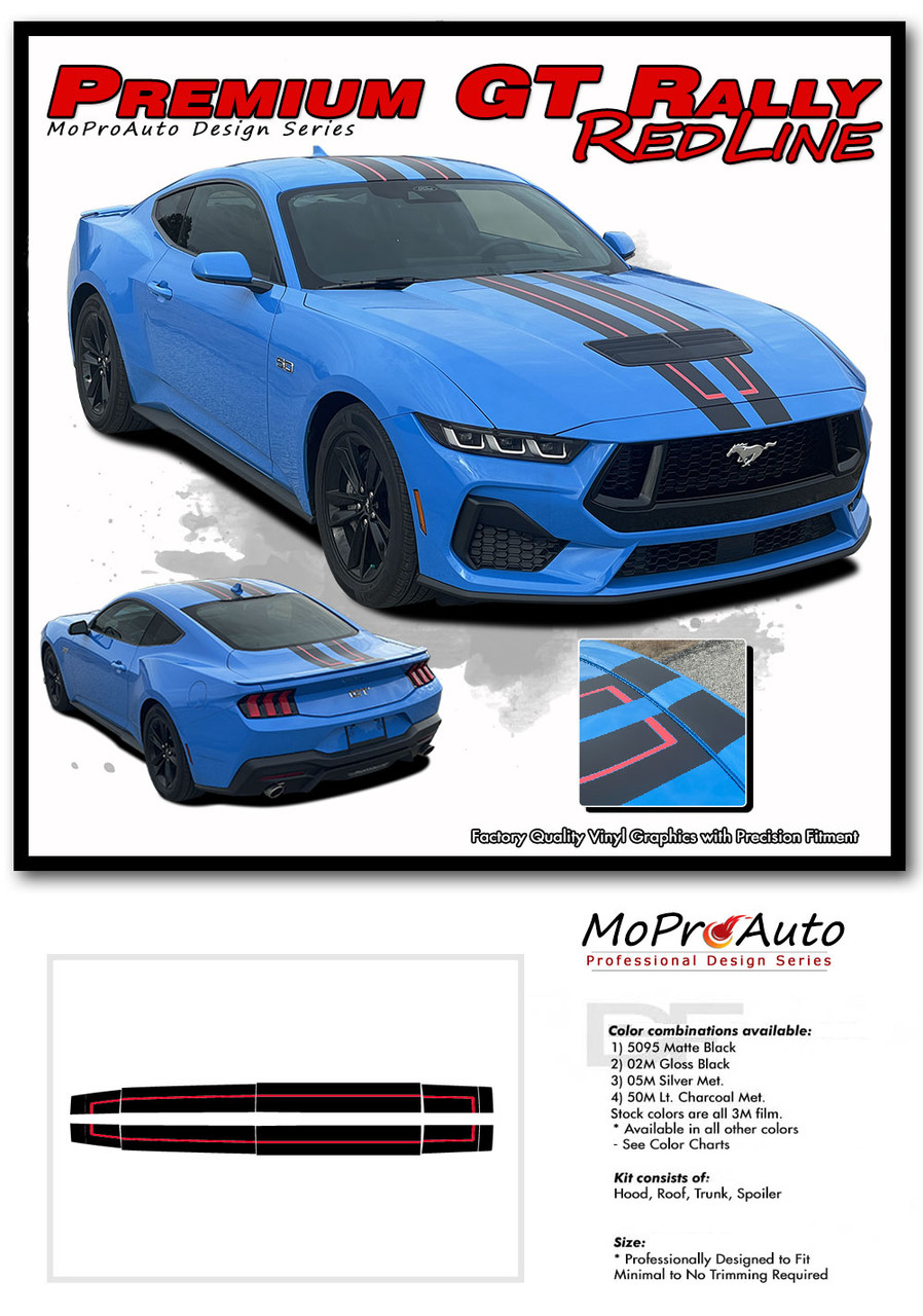2024 2025 PREMIUM GT RALLY REDLINE OEM Style Racing Stripes for Ford Mustang GT - MoProAuto Pro Design Series Vinyl Graphics, Stripes and Decals Kit