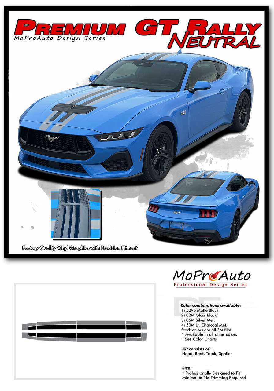 2024 2025 PREMIUM GT RALLY NEUTRAL OEM Style Racing Stripes for Ford Mustang GT - MoProAuto Pro Design Series Vinyl Graphics, Stripes and Decals Kit