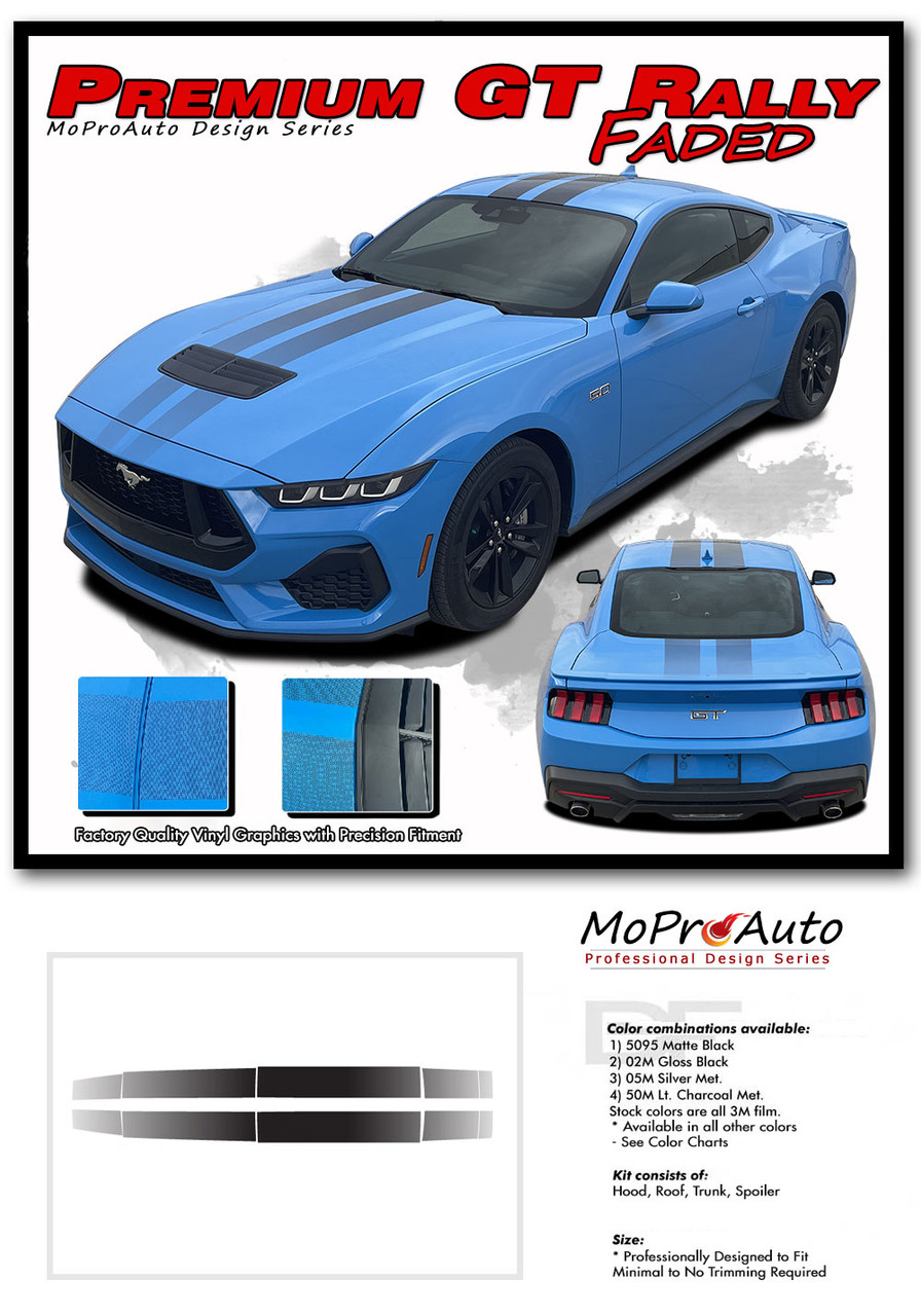 2024 2025 PREMIUM GT RALLY FADED OEM Style Racing Stripes for Ford Mustang GT - MoProAuto Pro Design Series Vinyl Graphics, Stripes and Decals Kit